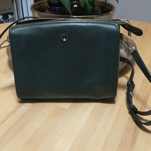 kate spade Dark Green Leather Crossbody with Gold Spade Accent